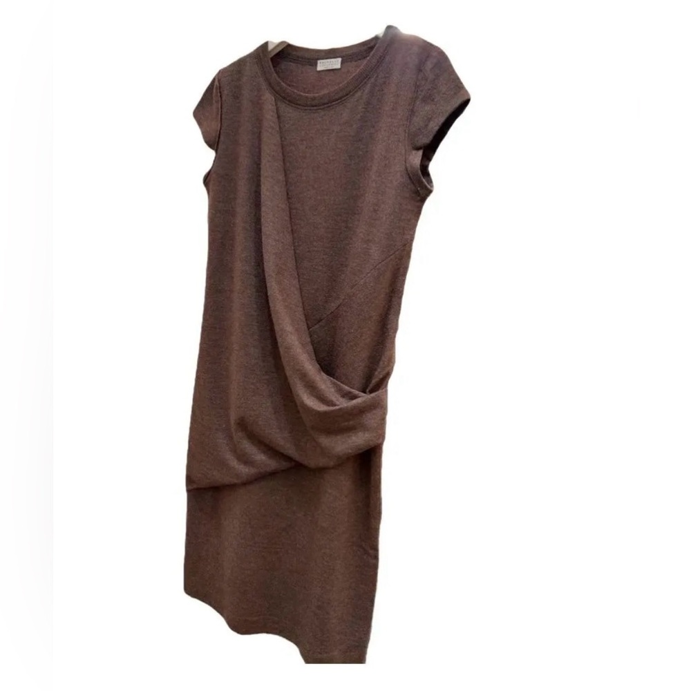 Brunello Cucinelli  Brown Knit Elegant Asymmetrical Dress